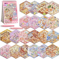 20 Sets DIY 3D Sticker Scene Collection Book, Miniature Cute Cartoon Animal Stic