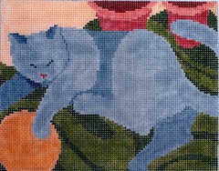Cat and Pots Hand Painted Needlepoint Canvas