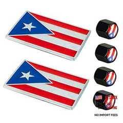 2 Pack Puerto Rico Emblems Embossed Chrome Metal Flag Auto Puerto Rico flag