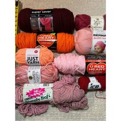 2 Lbs Mixed Branded Yarn Lot Shades of Pink, Red, Orange, Etc