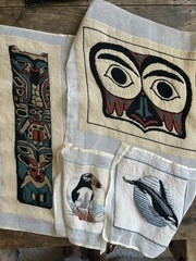 Sitka Alaska Completed Needlepoint Collection 4 Pieces Wool Puffin, Totem, Orca
