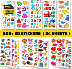 24 Sheets 500 + Stickers for Kids, Toddlers 2,3,4 Years Old, Teacher Reward Stic