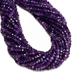 Amethyst Faceted Square Dice Cube Beads Size 4mm 15.5” Strand (4mm)
