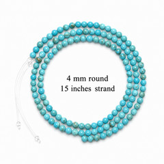 Natural Blue Turquoise Gemstone Beads 4mm Round Polished Strand Genuine Stone