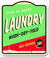 Laundry Open 24 Hours Self Service Shop Retro Vintage Aluminum Composite Sign