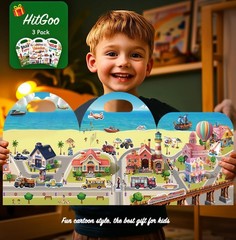3-Pack Reusable Sticker Books for Toddlers 2-4 Years, Vehicles Large, Colors