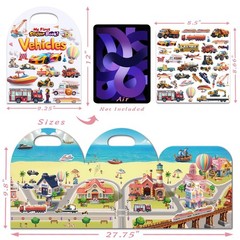 3-Pack Reusable Sticker Books for Toddlers 2-4 Years, Vehicles Large, Colors