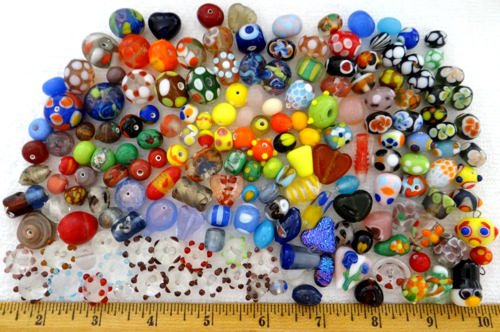 175 Multi-color Glass Beads Assorted Mix Wholesale Bulk Lot Lampwork Murano
