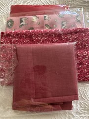 Red Farmhouse Fabric Remnant Lot 4 Pieces Country Quilting Sewing Craft Fabric