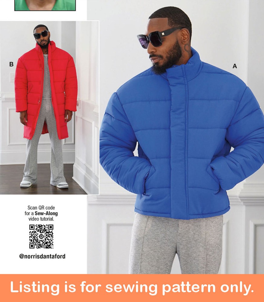 SEWING PATTERN Men Clothes | Puffer Coat Jacket Winter Stuffed Waterproof | 2061