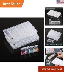 Sturdy Water-Resistant Bead Storage with 28 Compartments & 160 Labels, 2-Pack