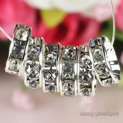 Silver Plated Czech Crystal Rhinestone Rondelle Spacer Beads 4mm,6mm,8mm,10mm