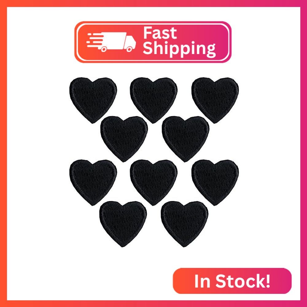 Laughing Lizards Tiny Black Heart Patches (10 Pack) Iron On Hearts Applique – He