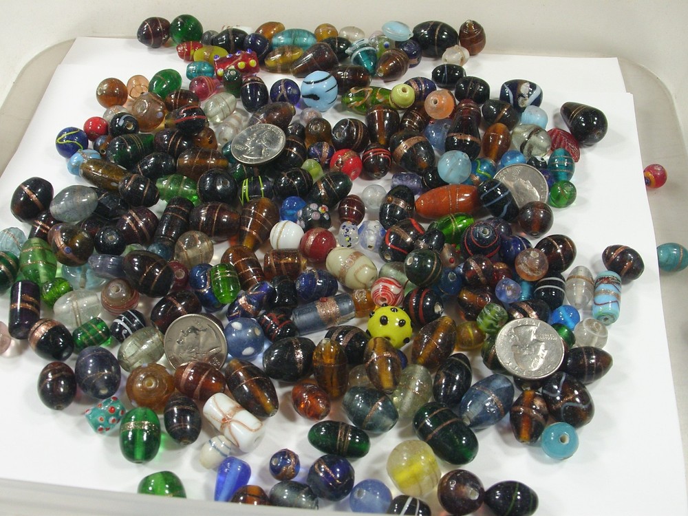 2 Pounds Assorted Shapes and Sizes Old Stock India Handmade Glass Beads (Y-68)⭐