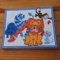 Zoo Needlepoint Kids Picure 17×14 Ready To Frame Board Mounted Liom Monkey Mouse
