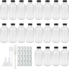 8Oz Clear Glass Bottles, 20 Pack Glass Storage Bottles with Black Lids (20 Label