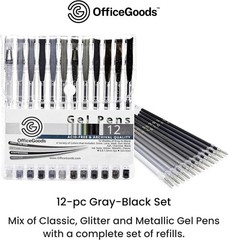 Smooth Writing Gel Pens 12 Count Grey and Black with Medium 0.8 to 1.0mm Tips
