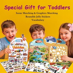 3-Pack Reusable Sticker Books for Toddlers 2-4 Years, Vehicles Large, Colors