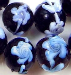 8 Lampwork Handmadel Glass Periwinkle Blue floral Roses Round Beads12mm