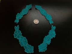 Teal floral applique 2 matching pairs (4 pieces)