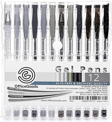 Smooth Writing Gel Pens 12 Count Grey and Black with Medium 0.8 to 1.0mm Tips
