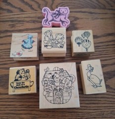 Misc Branded~Lot of 7 Rubber Crafting Stamps Scrapbooking/ Cards- Kids Theme