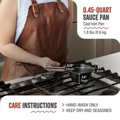 0.5-Quart Cast Iron Saucepan, Seasoned Small Melting Pot with Flaxseed Oil