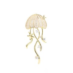 Dainty Jellyfish Brooch Pins for Women Rhinestone Broach Dress Coat Jacket Gold